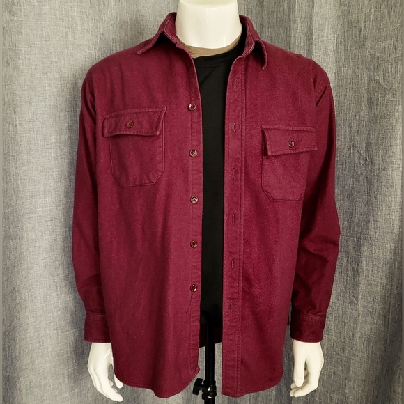 LL BEAN Chamois Cloth Shirt Maroon Jacket Style 1611 Men's 17 (L) - Picture 1 of 9